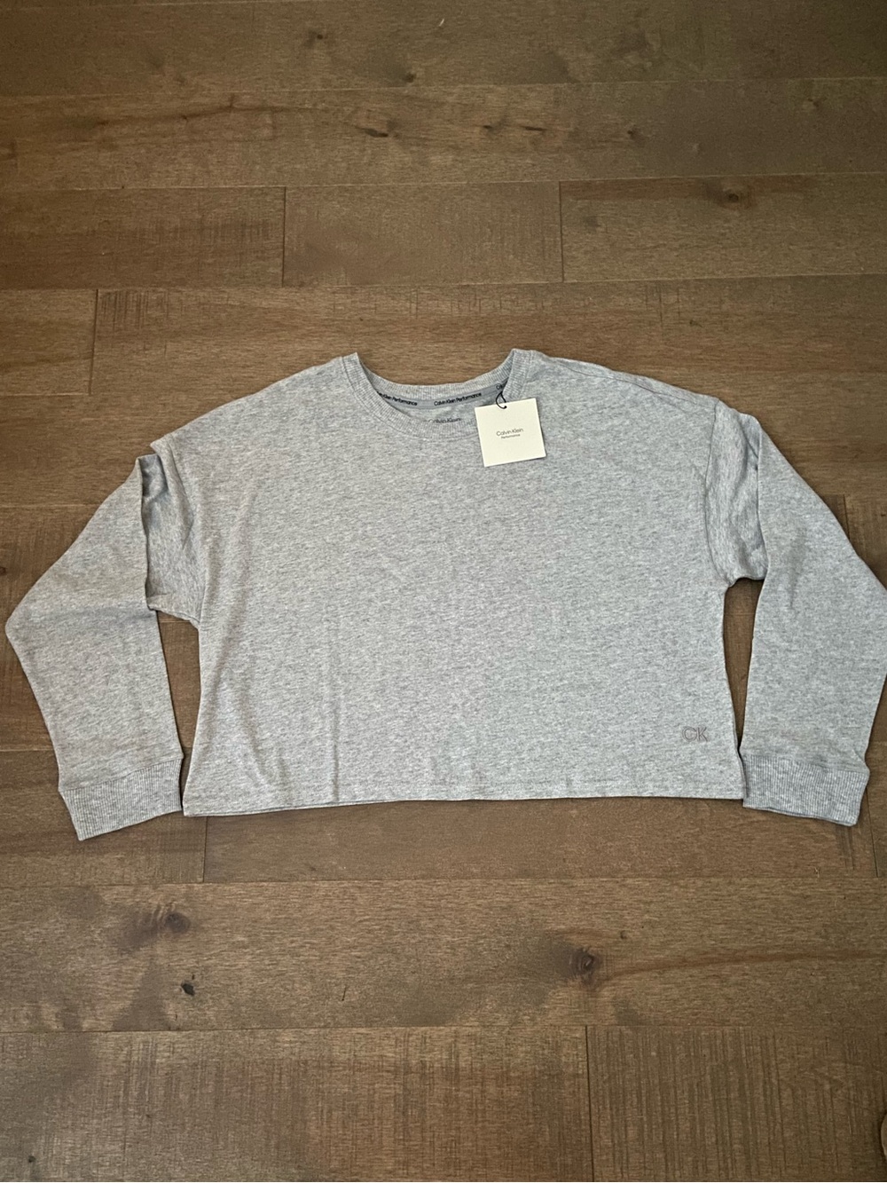 Calvin Klein Performance Gray Cropped Long Sleeve Tee Crewneck NWT